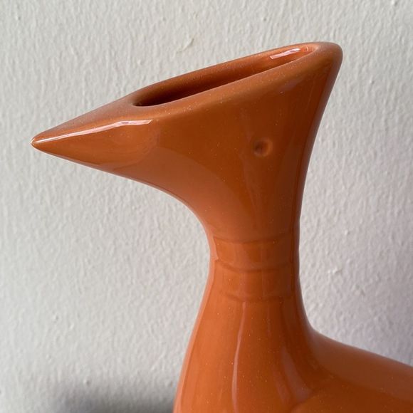 Set Of 2 Global Views Orange Mod Art Deco Bird Vases - Picture 4 of 11